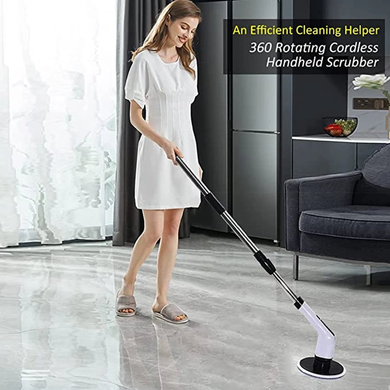 Cordless Electric Spin Scrubber:Portable, Adjustable Handle, 8 Replaceable Heads