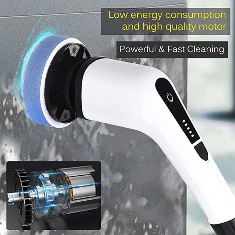 Cordless Electric Spin Scrubber:Portable, Adjustable Handle, 8 Replaceable Heads